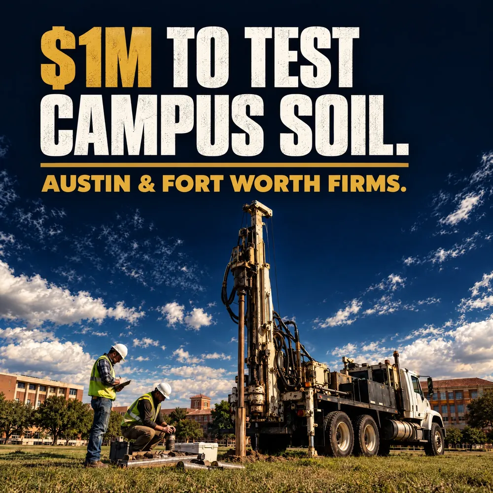 $1M to test campus soil. Awarded to Austin and Fort Worth firms.